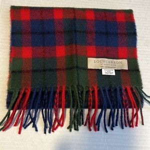Lochcarron of Scotland Lambswool Plaid Red, Navy, Green Fringe Scarf